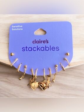 2/$25 NEW Claire's Sensitive Solutions Gold Colour Earring Stackables Set of 6